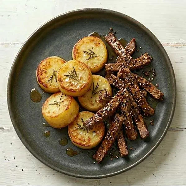 Cracked Pepper Beef Juliennes With Potato Rosemary Fondant